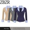 Za Export New Arrival Women's Clothing ZR Preppy Style Retro Fake Two-Piece Polo Collar 3/4 Sleeve Slim Fit Long-Sleeved T-shirt