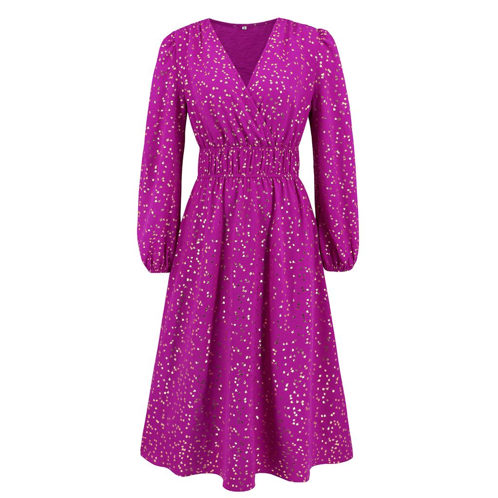 Women's Fashion Sexy Long Sleeve V-Neck Banquet Dresses Dresses Midi Slim Waist Shiny Shiny Dresses