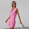 Women's Loose Fit Two Piece Co-ord Set Sleeveless Linen Vest High Waist Bermuda Shorts Suit