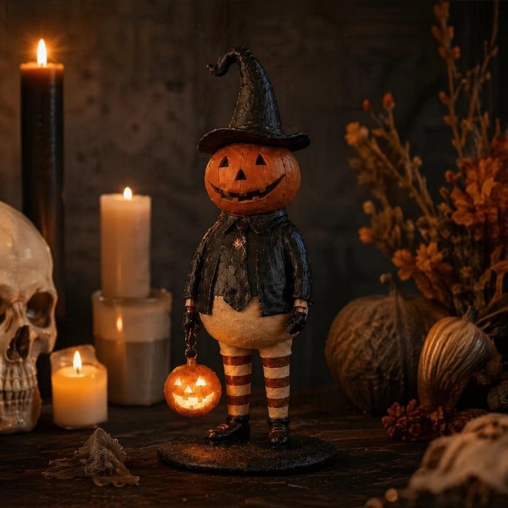 Harz Kürbismann Tischstatue Leuchtende LED Kürbiskopf Leuchte Halloween Party