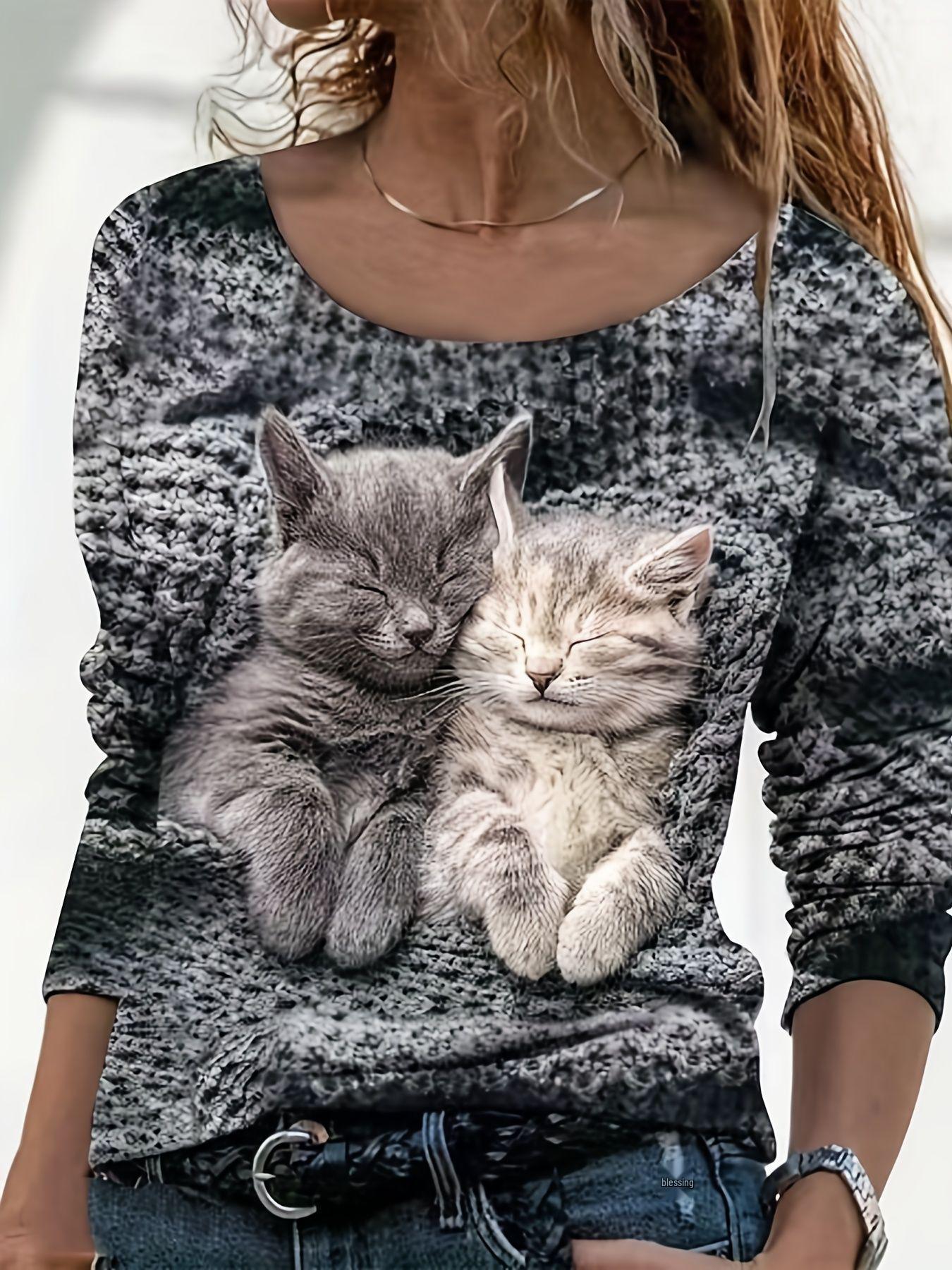 

Женская цветная футболка с длинным рукавом с цифровым принтом 7022 - Европейский и американский стиль S