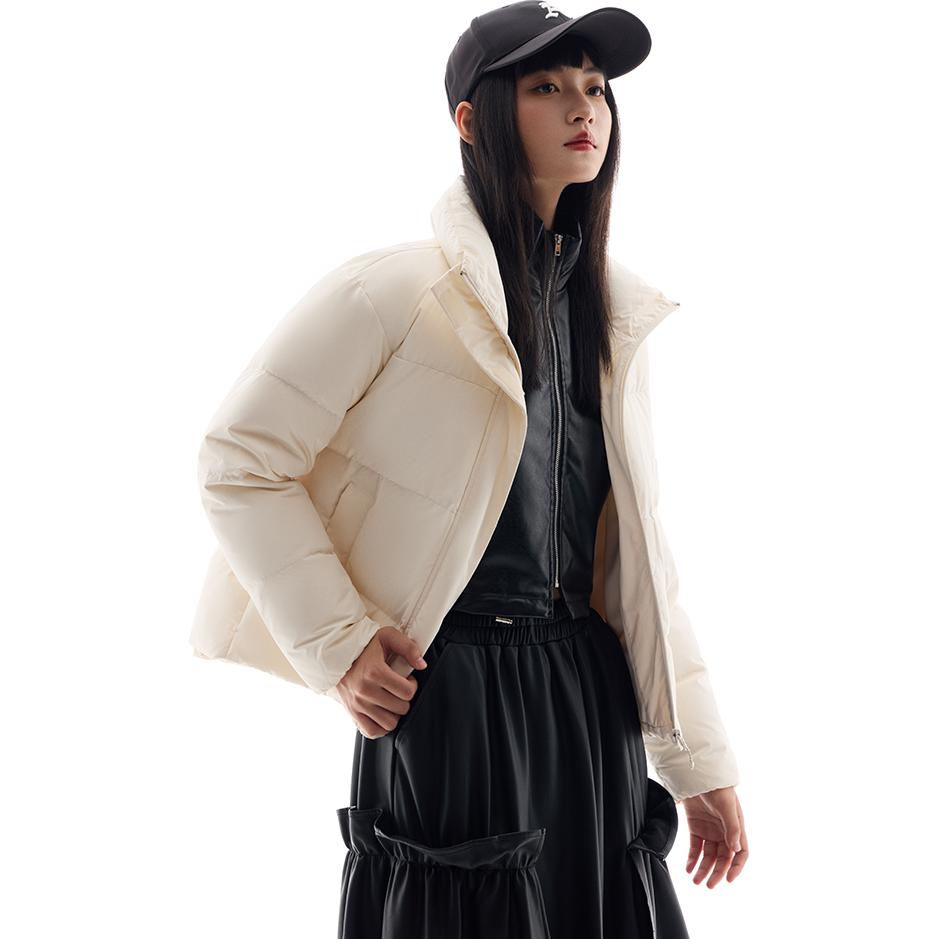 Anta Four Grid Three Defense Short Duck Down Puffer Jacket Women Outerwear Vanilla Cream 962447907-1