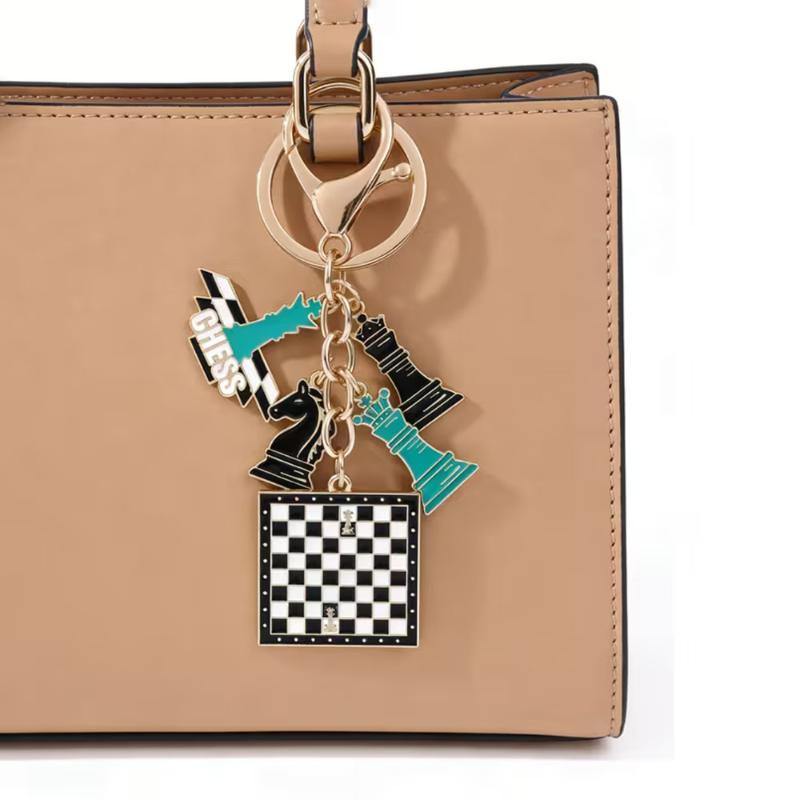 Intellectual Chess Piece Knight Queen Chessboard Enamel Alloy Keychain Bag Charms Key Ring For Board Game Fan Gift