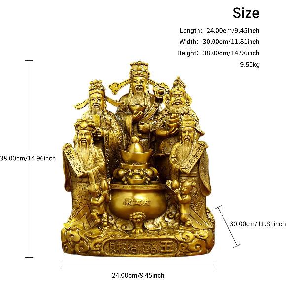 Aris & Juno Copper Five Gods of Wealth Statue - Traditional Chinese Feng Shui Prosperity Sculpture for Home and Office Decor