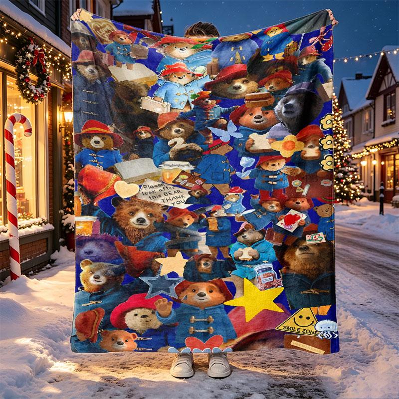 Paddington Bear Pattern Blanket for Home Decoration, Bed, Sofa, Car Travel, Camping, Suitable for All Seasons, Birthday Christmas Gift
