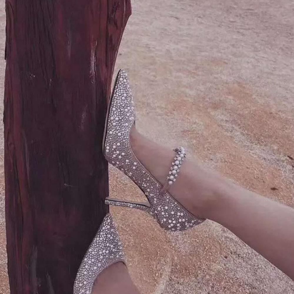 New Stiletto Pointed Toe Wedding Shoes Crystal Sexy Party Shoes Rhinestone Fashion Bridal Shoes Mary Jane Pumps Shoes