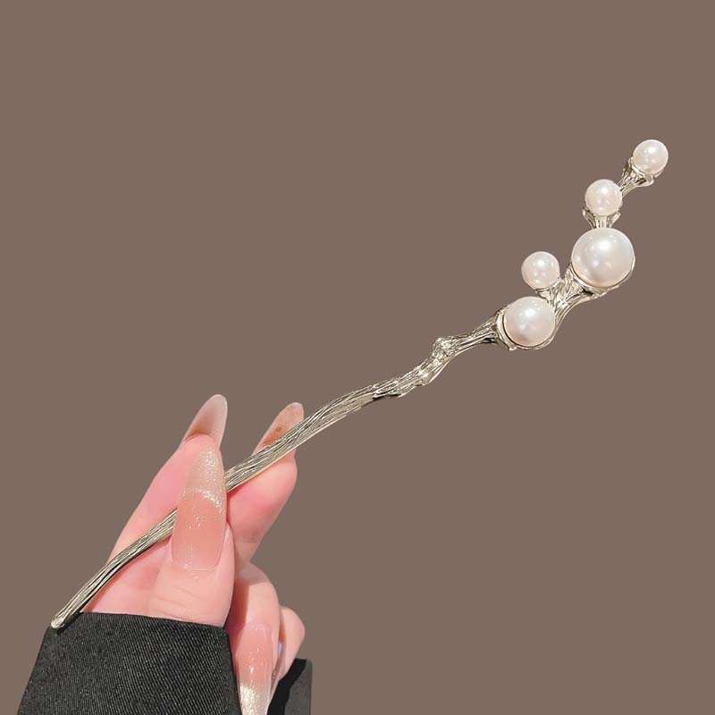 New Chinese Style Imitation Pearl Flower Hair Stick for Women Exquisite Gold Color Geometric Tassel Hairpin Hair Accessories