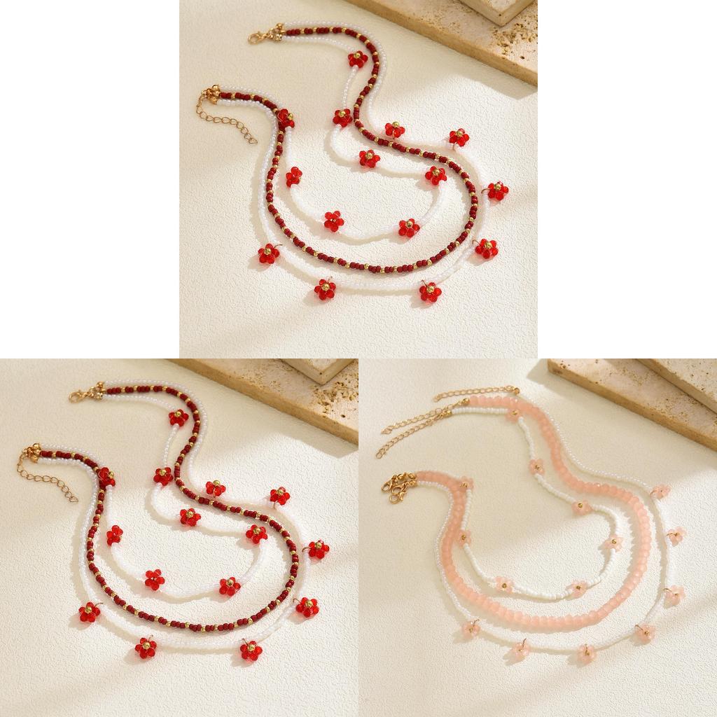 Boho Floral Beaded Necklace For Women Handmade Multilayer Summer Accessory