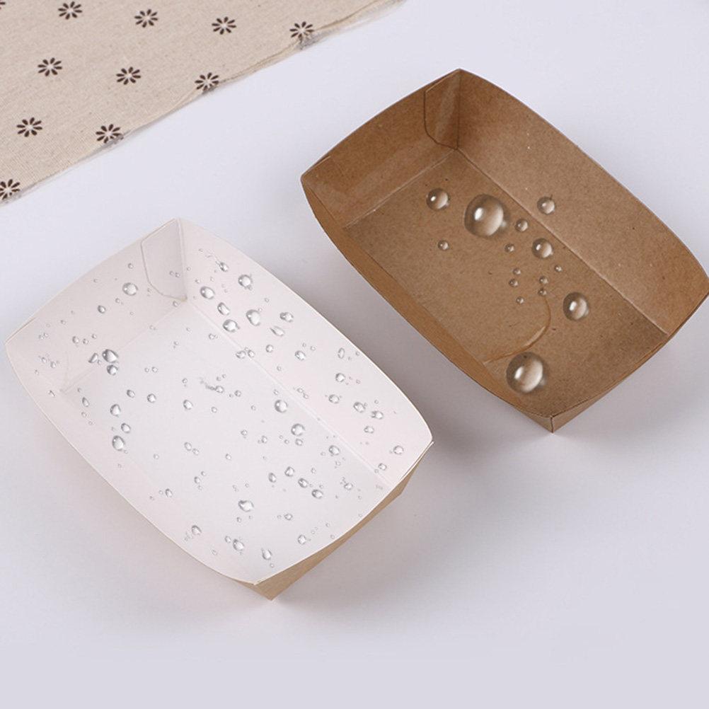 50Pcs Waterproof Oilproof Paper Food Trays Boat Shape Cake Boxes for Catering Parties Festivals Carnivals Food Service Supplies