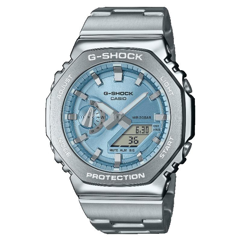 

Casio G-SHOCK Men s Stainless Steel 200M Water Resistant Analog Shock Resistant Quartz Watch GM-2110D-2A синій