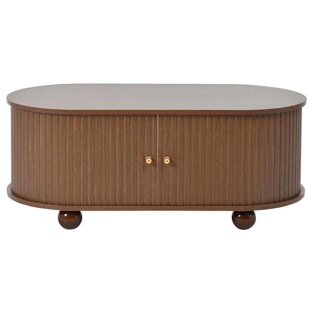 Tavolino da caffè in noce 100 * 50 * 40 cm con contenitore e ante scorrevoli, mobile multifunzionale salvaspazio, tavolino da divano con anta scorrevole a 360 gradi