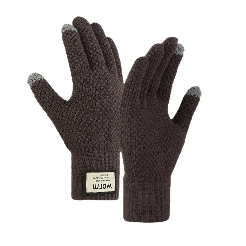 Korean Style Fleece-Lined Touchscreen Wool Gloves for Men - Thick, Warm, Cold-Resistant Hand Protection for Cycling & Outdoor Activities