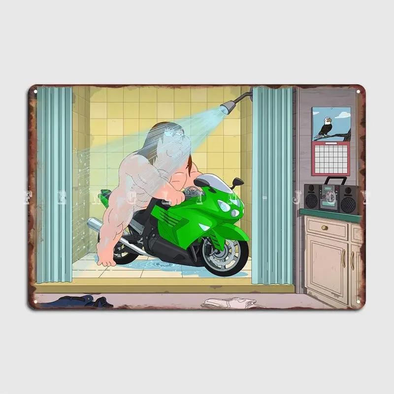 Motorcycle Shower Poster Metal Plaque Cinema Garage Pub Garage Classic Plates Tin Sign Posters