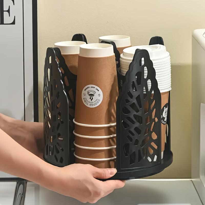 

360 Degree Rotating Cup Holder Countertop Disposable Cup Organizer Large Capacity For Coffee Shop Office Home White Black 1pc чёрный
