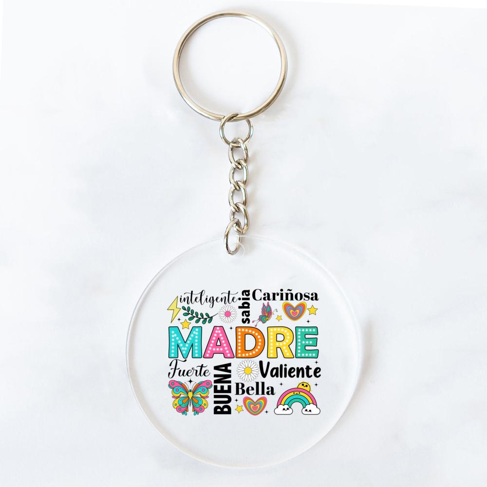 Intelligent Loving Brave Mother Spanish Print Keychain Circle Chain Acrylic Keyring Holiday Birthday Mother's Day Gift for Mama