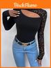 Streetwear Lace Spliced Long Sleeve T Shirt For Women With High Neck And Soft Acrylic Fabric