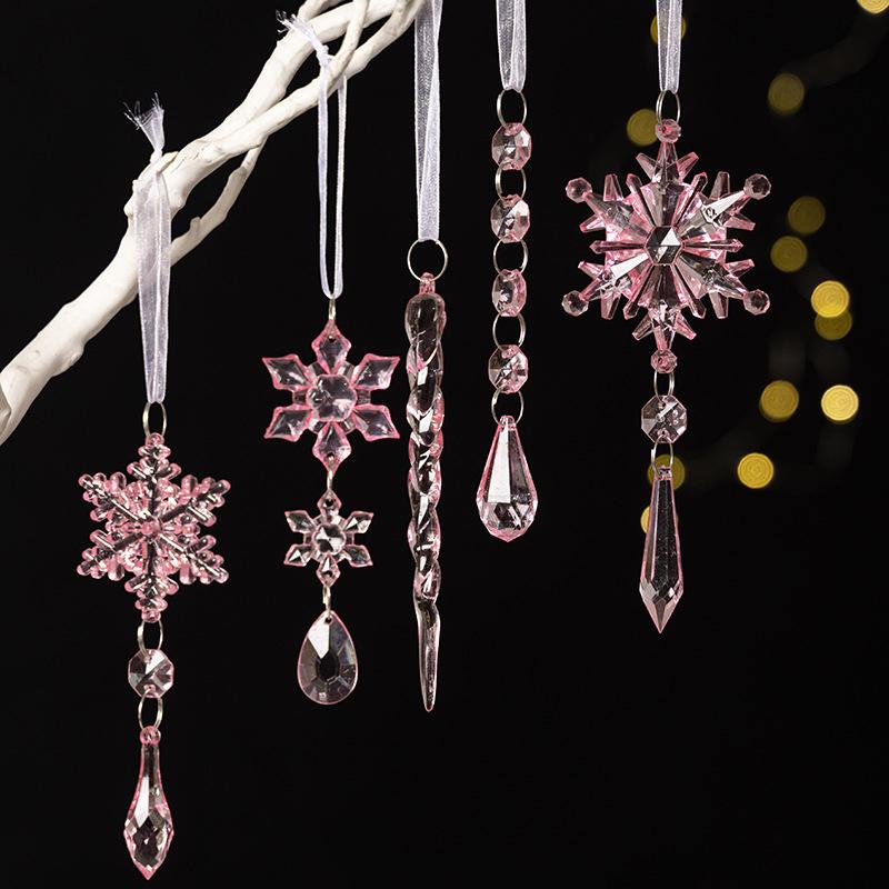 5Pcs Acrylic Clear Snowflake Hanging Decoration Icicles Ornaments Set Christmas Tree Pendant Christmas Decorations Gifts