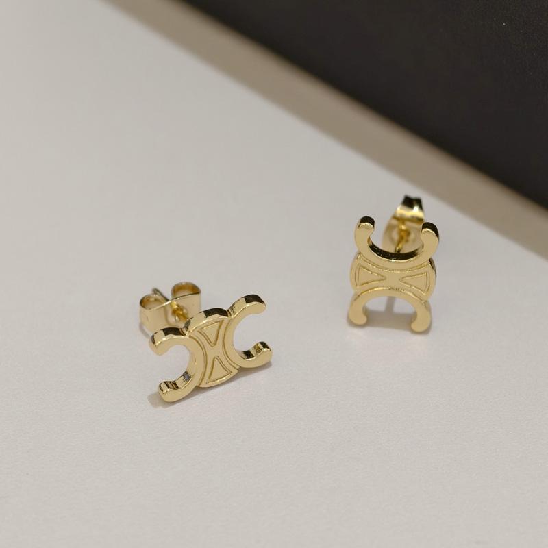 1 Pair Copper Silver Needle Fashionable Double C-Shaped for Women Girls Earrings Hypoallergenic Gold-Plated Stud Ear