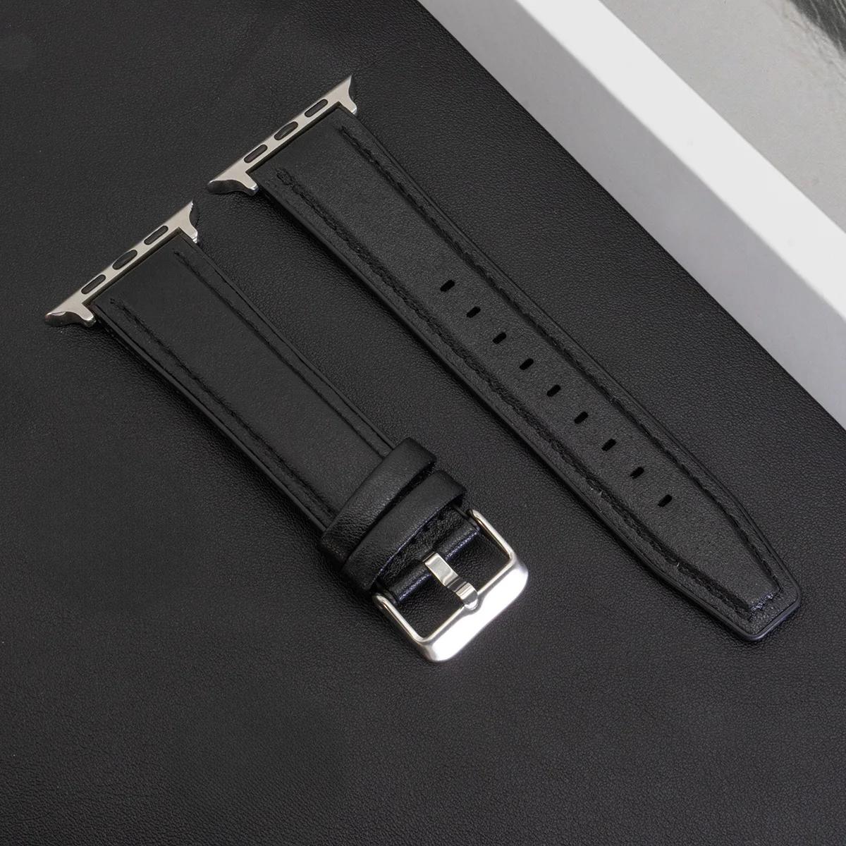 

Кожаный ремешок для Apple Watch Band Ultra 3 49 мм 11 10 9 8 7 46 45 41 мм Высокое качество для IWatch Series 6SE54 44 40 мм Correa Series 11 42mm