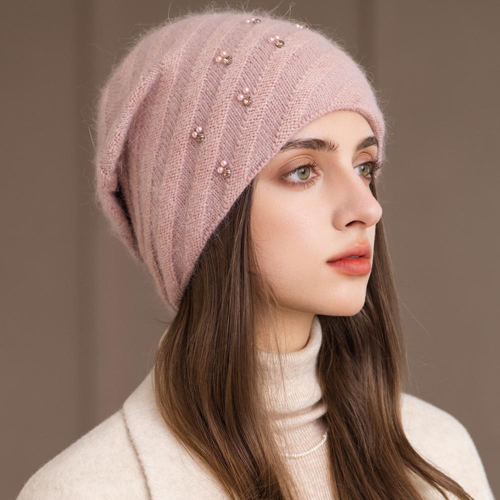 New Women Winter Hat Decorate Beanie Hat Circular Winding Style Rabbit Fur Blend Warm Winter Cap Y2K Female Outdoor Knitted Hat