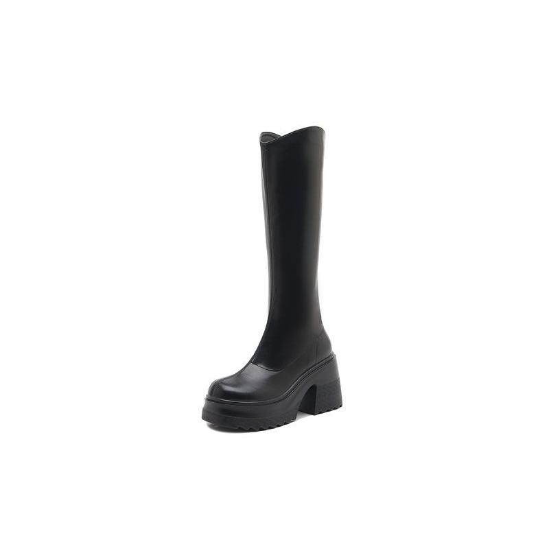 Thick-heeled long-tube heightening boots for women, new knee-length boots, spring high-heeled knight boots, thick-soled thin boots. 34 чёрный