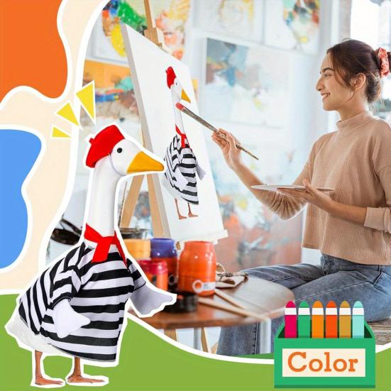 1 Set Porch Goose Outfits Outdoor Garden Lawn Yard Goose Statue Striped Shirt Red Hat Hawaii Bikini Swim Ring Holiday Party Dress-up Clothing