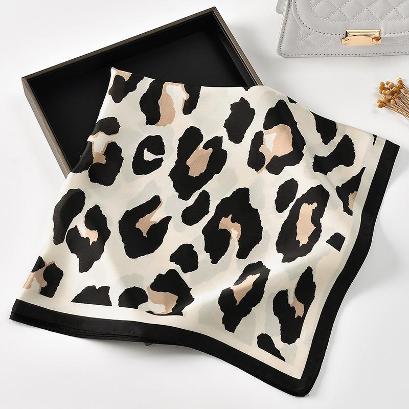 Luxury Leopard Print Handkerchief Soft Satin Hijab Scarf For Women Bandana Head Hair Scarves Square Hairband Neck Scarfs Ladies