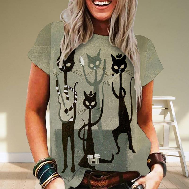 

Летний топ с круглым вырезом и принтом 3D Cat, модные повседневные женские футболки с короткими рукавами XS