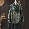 Vintage Print Drawstring Fashion Hooded Sweater Woman Winter Loose Long Sleeves Casual Sweater