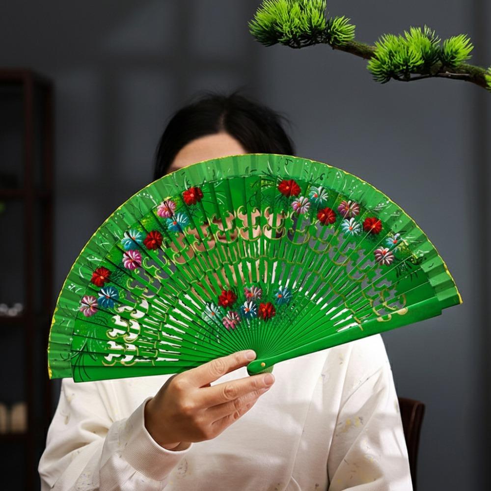 Colorful Hand Painted Fan Wooden Chinese Vintage Fan Portable Spanish Wood Fan  Home Decor