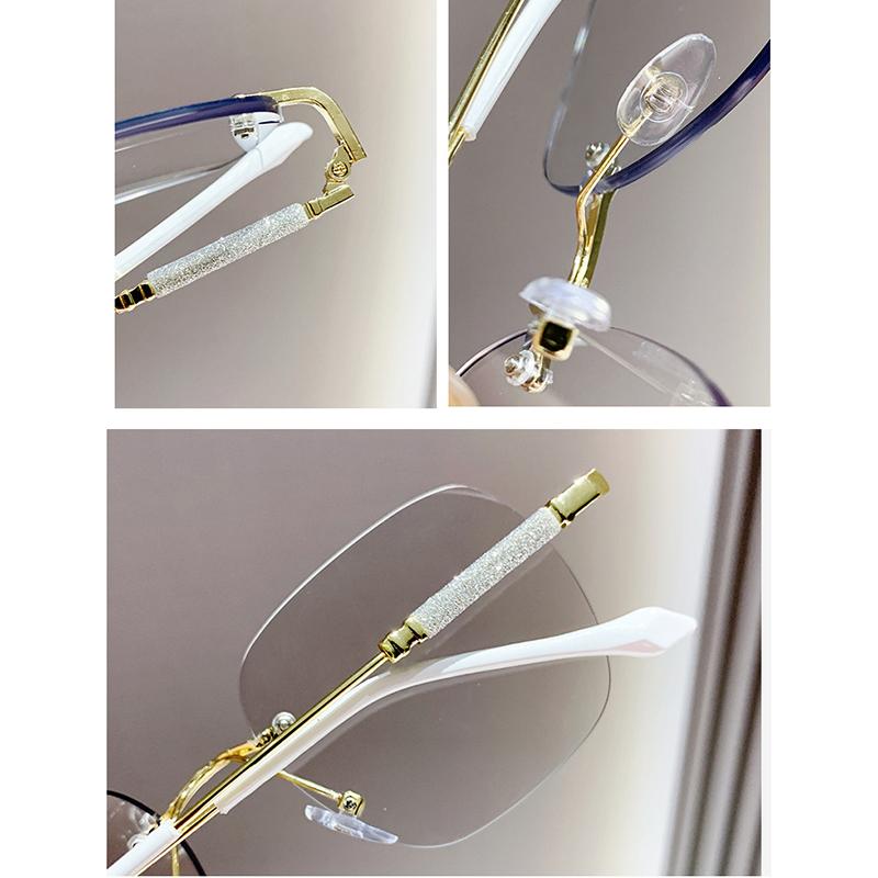 Anti-Blue Light Dámské brýle Venkovní bezobroučkové fotochromatické brýle Chrám Transparentní Barevné Přebalovací brýle Módní čtvercové sluneční brýle