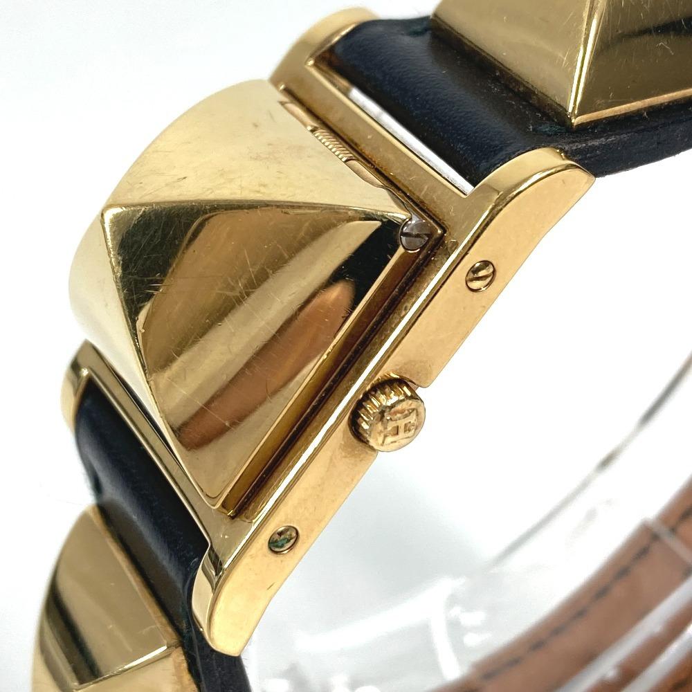 HERMES Medor Quartz Bracelet Watch Watch Clock Wristwatch Leather Black