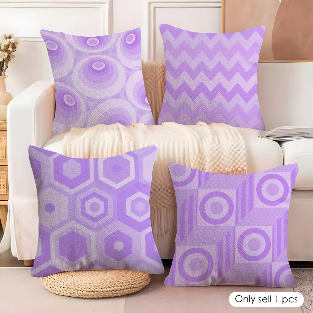 Purple Geometric Art Cushion Cover Soft Plush Fabric DoubleSided Printed Cushion Covers for All Seasons Modern Home Decor