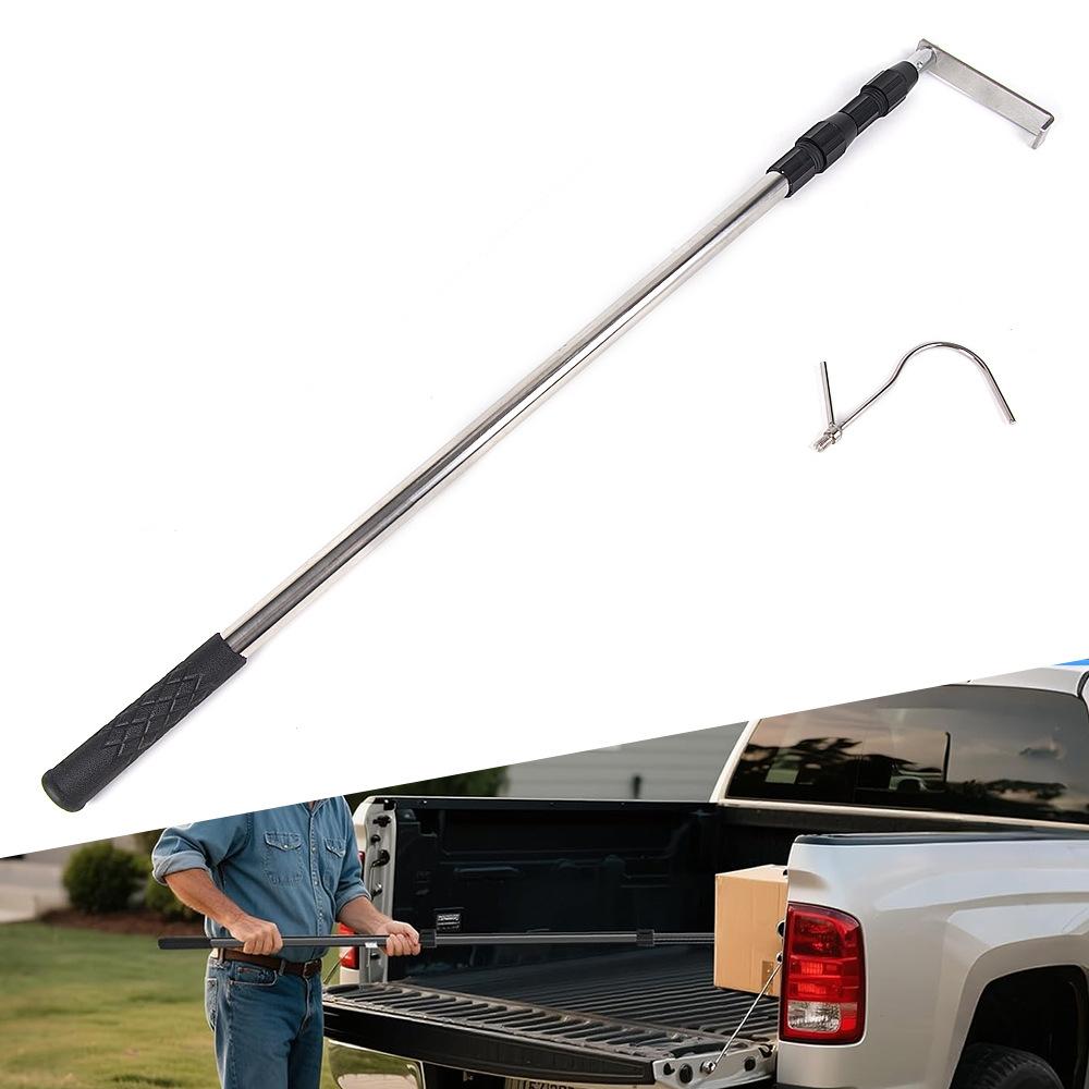 Car Accessories 1.9m Stainless Steel Telescopic Rod Convenient Long Hook Retrieval Push Pull Rod Universal Model