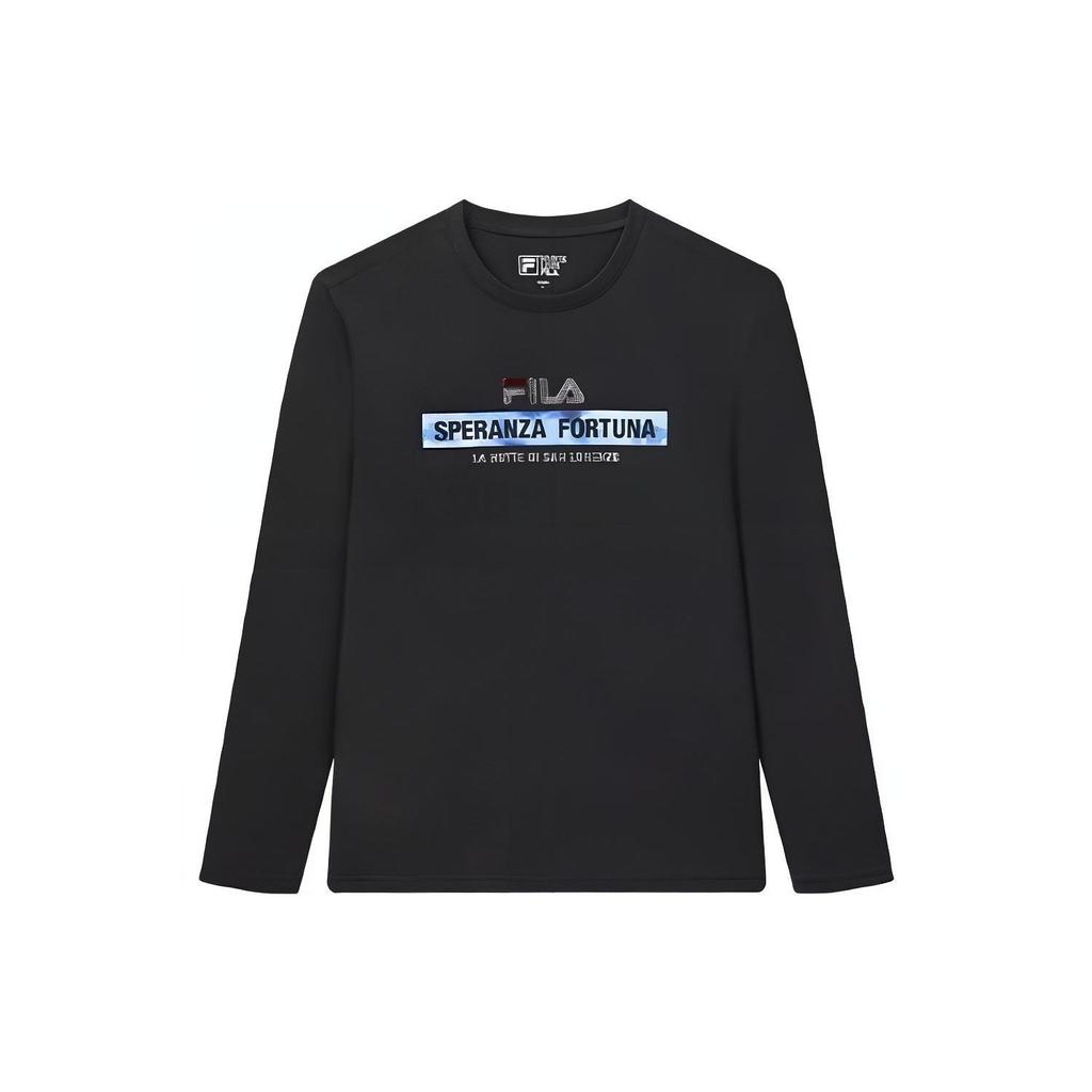 Fila Letter Print Casual Sports Crew Neck Long Sleeve T-Shirt Men Tops Black F11M038214GBK