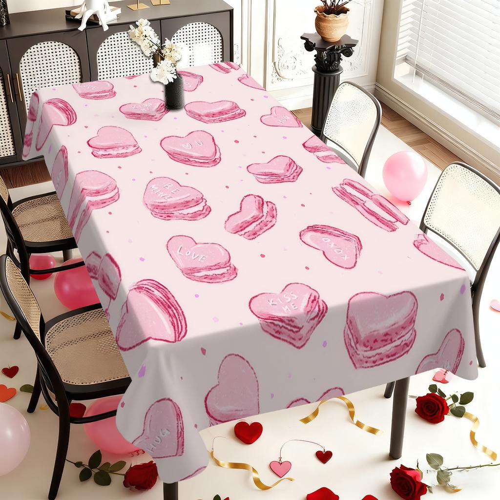 1pc Sweetheart Macaron Love Theme Printed Foldable Easy-to-Store Polyester All-Season TableclothSuitable For KitchenDining RoomF