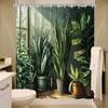 Serene Nature-Inspired Shower Curtain - Potted Plants & Sunlight Design, Polyester, 12 Hooks, Easy Care, Modern Bathroom Decor
