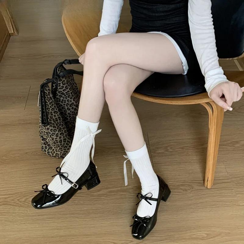 Fashion 2025 Spring Autumn Women Ballet Shoes Mary Jane Shoes Flats Fashion Butterfly-knot Shoes Casual Low Heel Dress Street Style Shoe