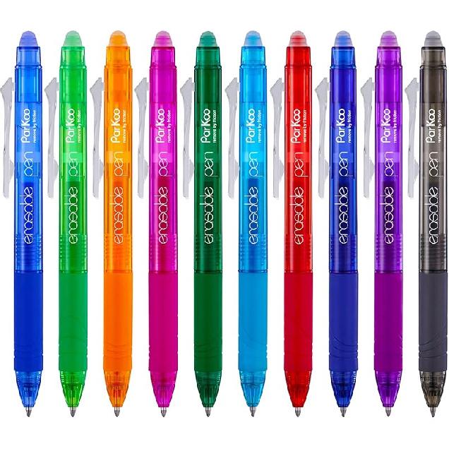ParKoo Retractable Erasable Gel Pens Clicker, Fine Point 0.7mm, Assorted Color Inks for Drawing Writing, 10-Pack 10 Colors