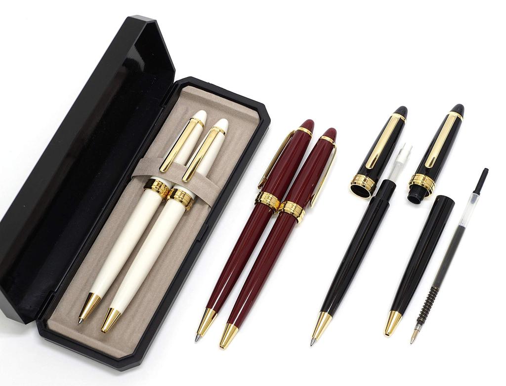 Takizawa Made in Japan Neo Ballpoint Pen and Mechanical Pencil Set 1 Premium Black Retro Style Upper Barrel Pen D-600 (2 Pens, Pack, Case, 0.7mm Lead,