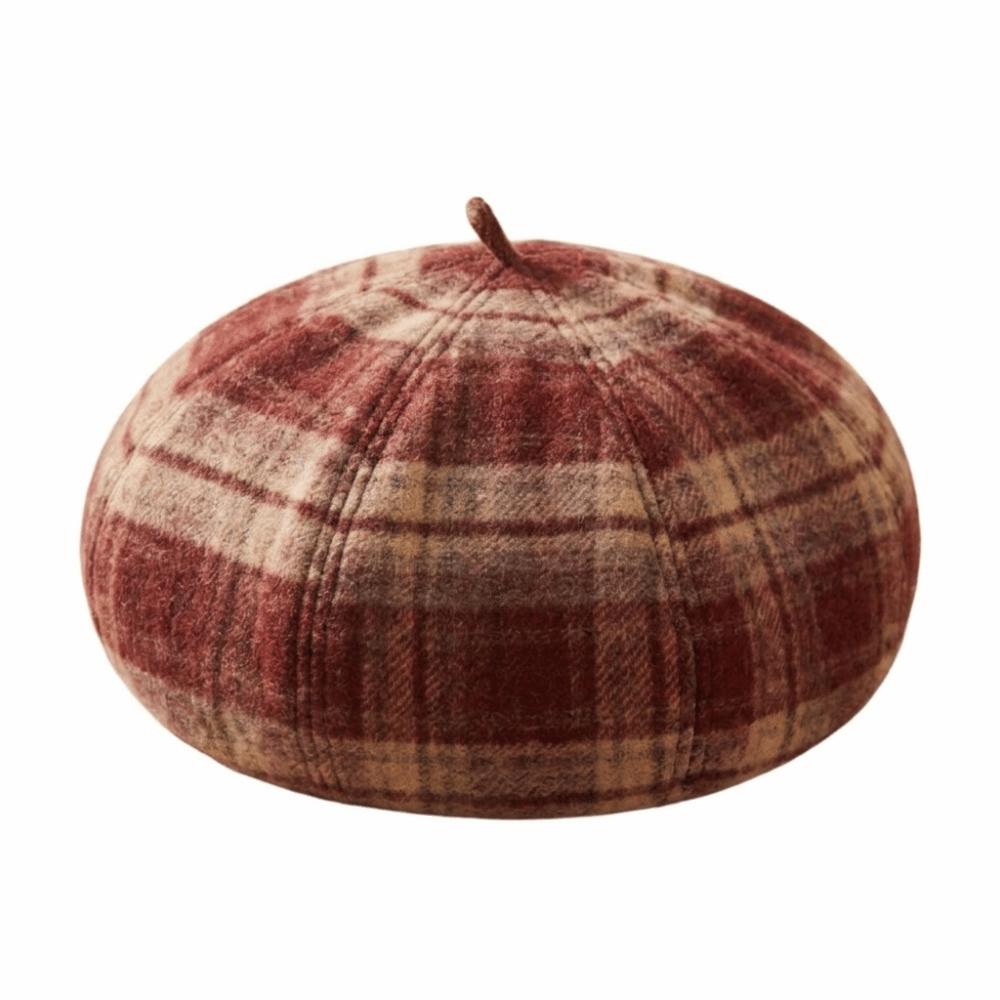 Japanese Style Plaid Beret Soft Newsboy Hat Breathable Octagonal Hat Girls
