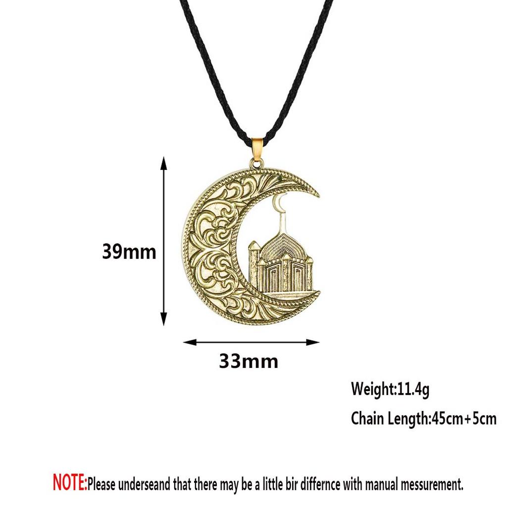 Kinitial Vintage Charm Muslim Crescent Moon Pendant Necklace For Women Men Retro Viking Slavic Amulet Necklace Jewelry Colar
