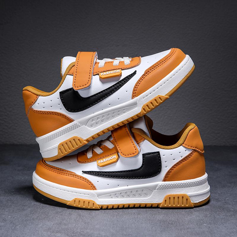 New Boys' Non-Slip Breathable Skate Shoes - Lightweight, Casual White Leather for Spring and Autumn