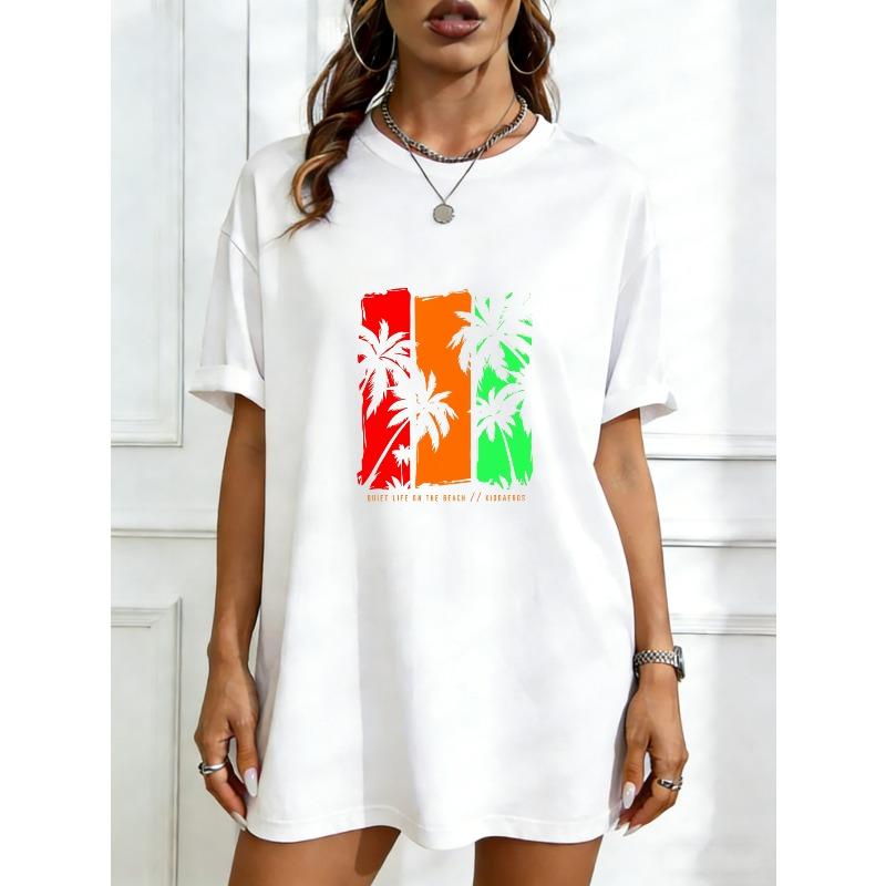 

Oversized T Shirt Dress Black Palm Tree Rasta Colors Summer Vibes Print For Beach And Casual Wear XXXXL білий