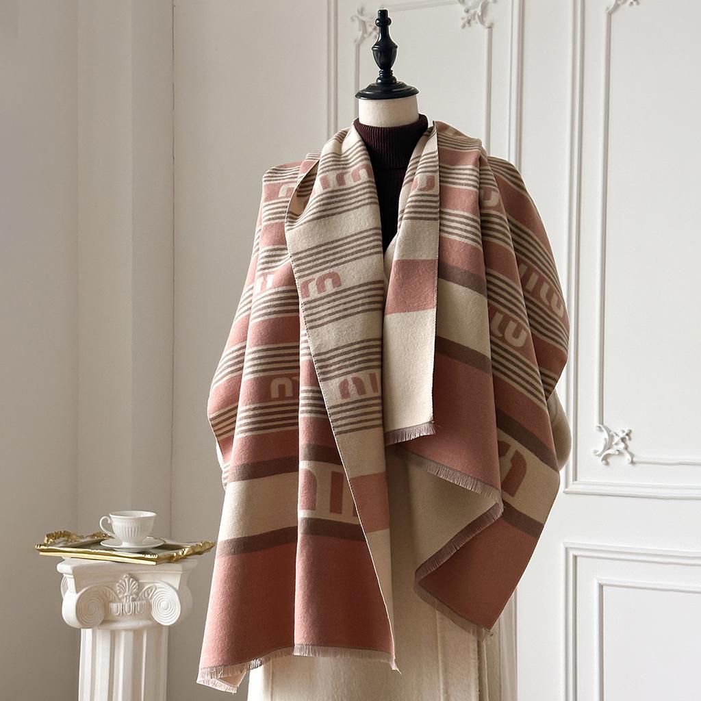 Elegant Striped Design Scarf Imitation Cashmere Soft Warm Versatile Shawl Coldproof Windproof Blanket Scarf For Autumn Winter