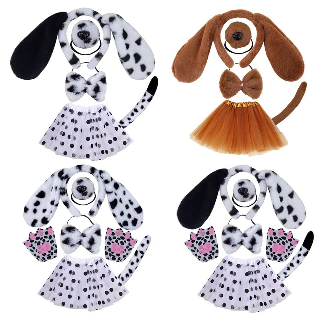 Animal Ear Headband for Child Spotted Dog Headband/Bowtie/Tail Stage Suit for Kids Halloween Cosplay Party Costume Set