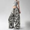 American Retro Camouflage Wide-leg Pants Women's Loose Chic Wear Casual Overalls Elastic Drawstring Waist Casual Pants, Streetwear Pants