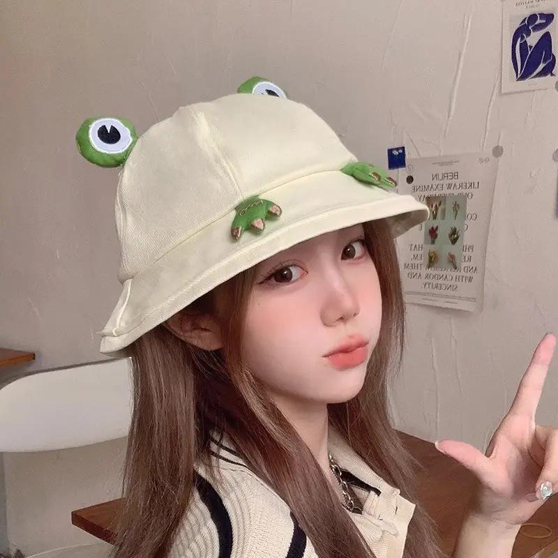 Japanese Style Cute Frog Fisherman Bucket Hat - Large Head Summer Sun Protection