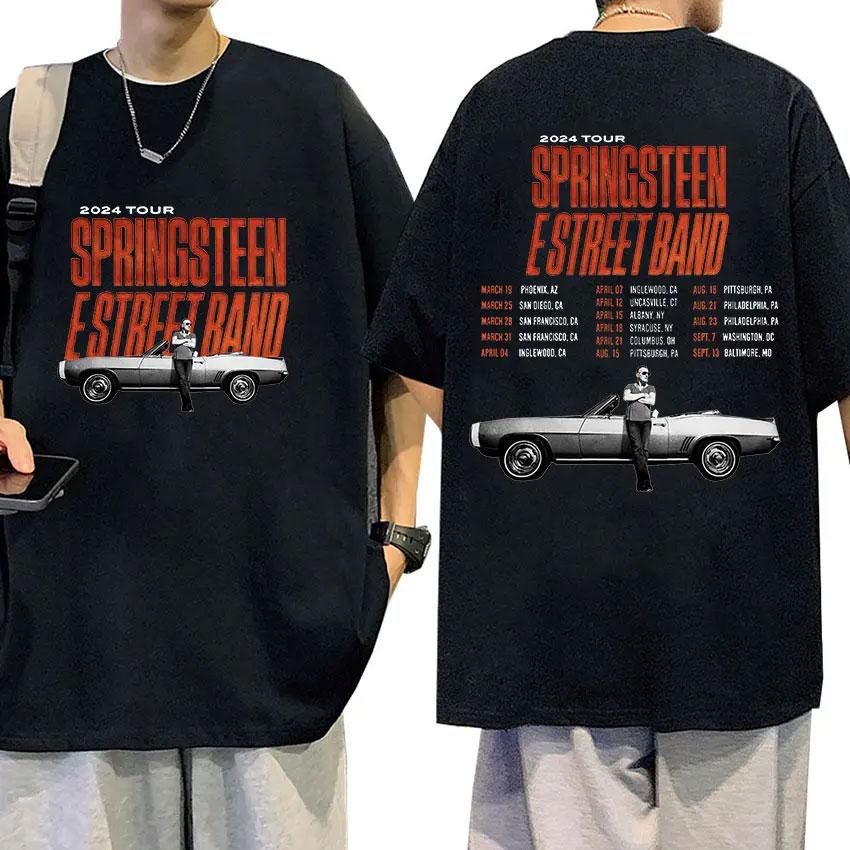 Vintage Rock Bruce Springsteen and E Street 2024 Tour T Shirts Man's Hip Hop Gothic Fashion Oversized Cotton T-Shirt Streetwear