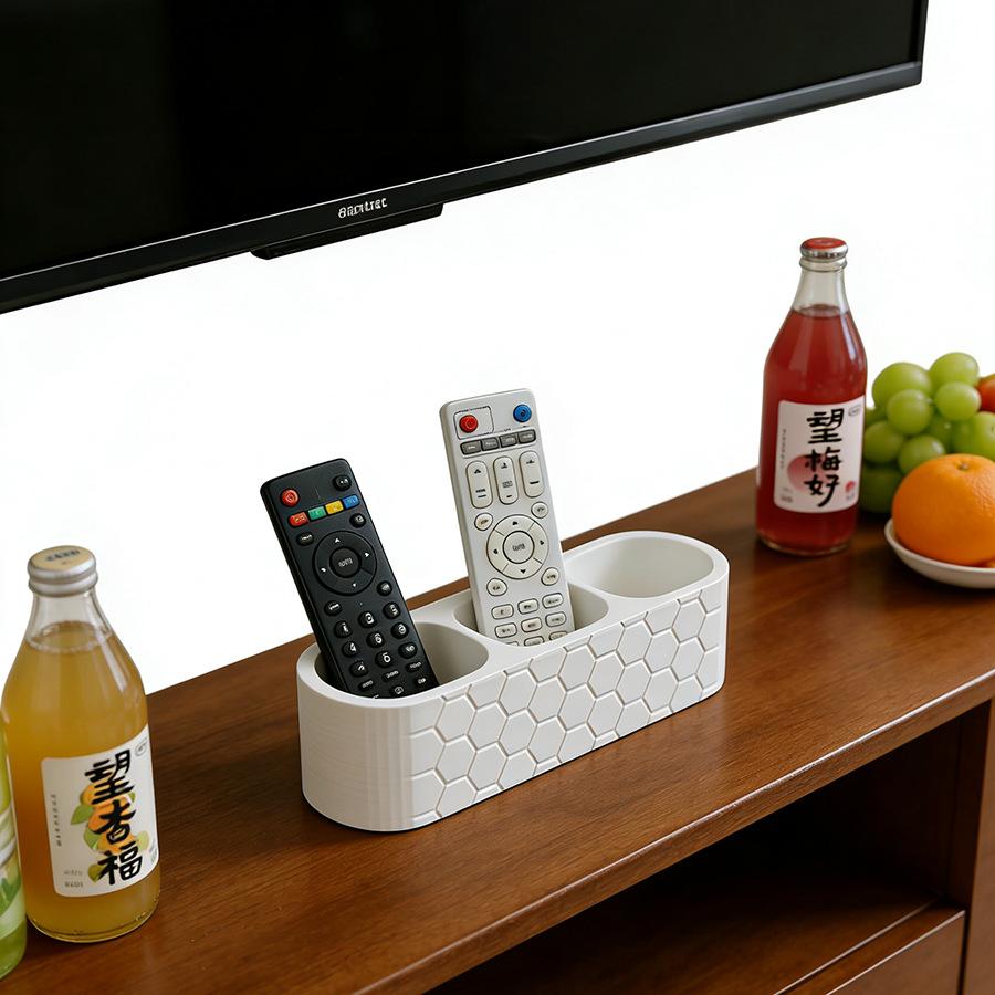 3-Slot Honeycomb Remote Control Holder - Desktop Storage Organizer for TV, Media Remotes, Non-Slip Design for Home And Office